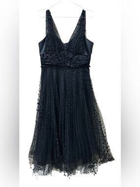 Shoshanna Midnight Romantic Cocktail Dress Black Polkadot Tulle Overlay Size 10